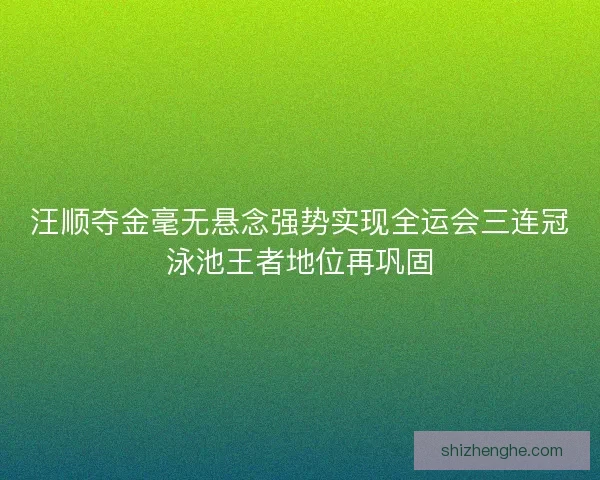 汪顺夺金毫无悬念强势实现全运会三连冠泳池王者地位再巩固