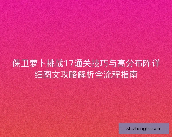 保卫萝卜挑战17通关技巧与高分布阵详细图文攻略解析全流程指南 保卫萝卜挑战17通关技巧与高分布阵详细图文攻略解析全流程指南